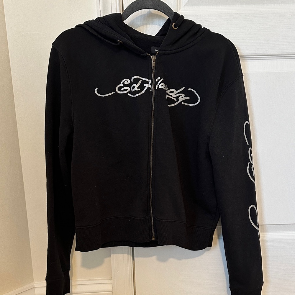 Ed Hardy Black Hoodie with White Logo